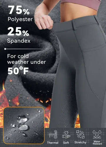 Miniatura 3 de BALEAF Pantalones de equitación de invierno para mujer, pantalones de forro polar para equitación, leggings con bolsillos