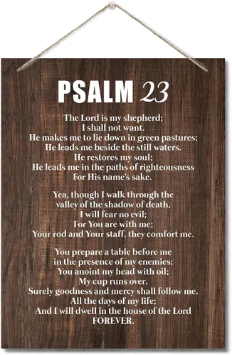 Miniatura 12 de Letreros de arte inspiradores de madera, Salmos 24 - El Señor es mi pastor, impresión de versículo bíblico, placa de pared impresa para colgar