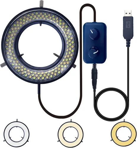 Miniatura 5 de Iluminación de anillo LED de luz de microscopio, USB 144 LED con 4 zonas de iluminación ajustables para la industria digital monocular binocular