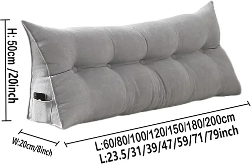 Miniatura 7 de Almohada de lectura extragrande para cabecero, almohada triangular de apoyo para la espalda, almohada extraíble de terciopelo para cabecero