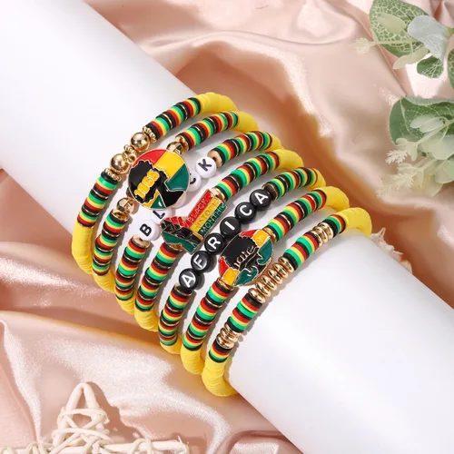 Miniatura 2 de Juego de pulseras de playa para mujer Pulseras de amistad con arco iris apilables, pulseras de arcilla Heishi, pulseras elásticas hechas a mano