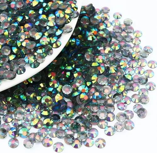 Miniatura 9 de 10000 diamantes de imitación de resina de 0.079 pulgadas con parte trasera plana, transparente verde oscuro AB con parte trasera plana