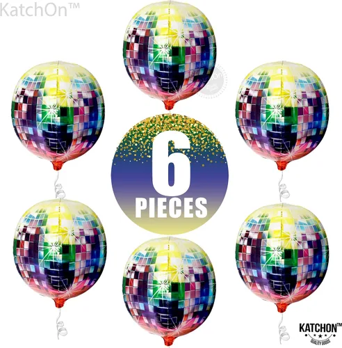 Miniatura 2 de KatchOn Globos grandes de bola de discoteca multicolor, 22 pulgadas, paquete de 6, globos de neón para decoraciones de fiesta de los años 80
