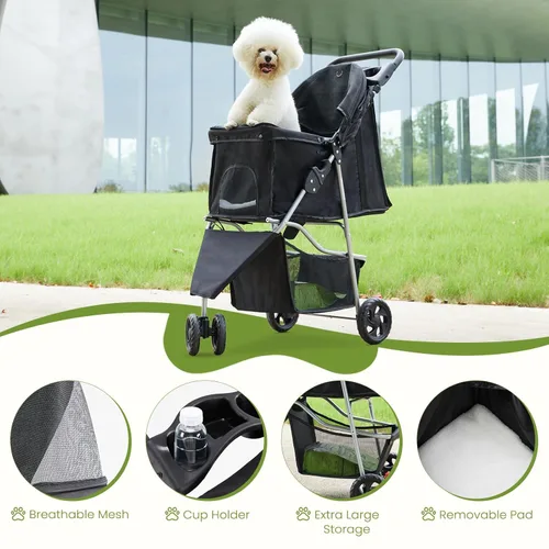 Miniatura 3 de DUMOS 3 Wheels Pet Stroller for Dogs and Cats, Foldable Dog Stroller with Mesh Windows, Storage Basket & Cup Holder, Lightweight & Durable Pet
