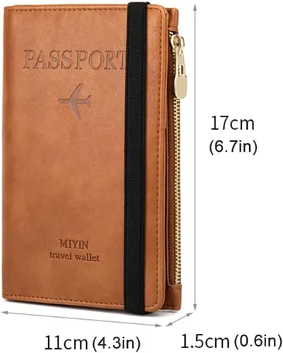 Miniatura 6 de Assport - Cartera para pasaporte, funda para pasaporte, cartera de viaje de cuero impermeable con bloqueo RFID con correa elástica y ranura