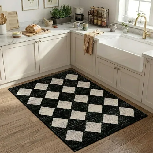 Miniatura 3 de Lahome - Tapete con diseño de entramado marroquí, a cuadros, pequeño, suave y antideslizante, moderno, resistente a las manchas, para puerta Negro