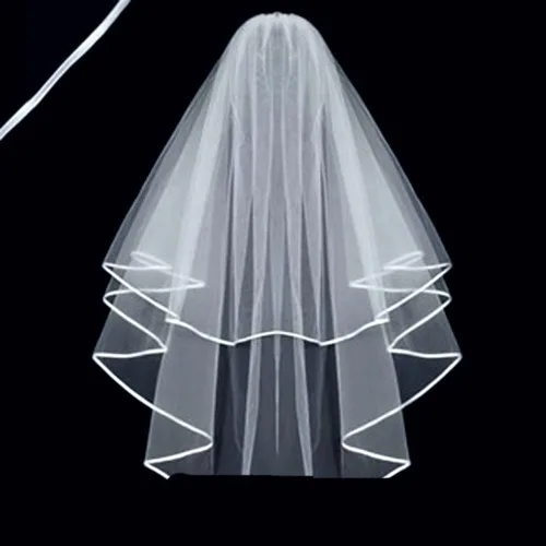 Miniatura 2 de Ewanda store Double Ribbon Edge Center Cascade Bridal Wedding Veil with Comb