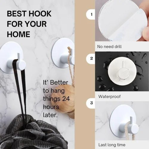 Miniatura 3 de Miliocry Paquete de 6 ganchos para toallas de baño, ganchos adhesivos, gancho de pared resistente, resistente al agua, de acero inoxidable