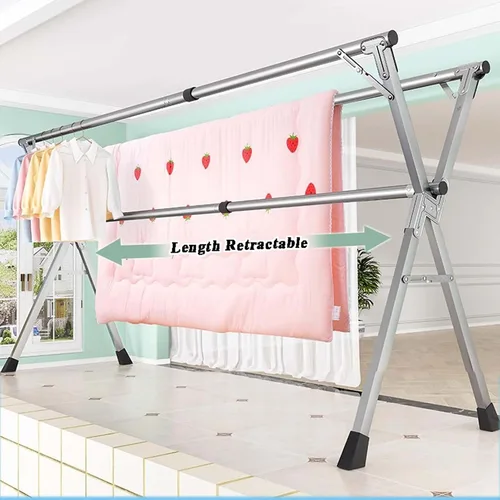 Miniatura 3 de HUHJYUGE Estante de secado de ropa de acero inoxidable, Estante de secado portátil, Perchero portátil plegable, Longitud ajustable ahorra espacio