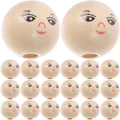 Miniatura 3 de EXCEART 50 cuentas de madera para muñecas, cuentas de arcilla para hacer pulseras, cuentas sueltas de madera con cara sonriente, cuentas de madera