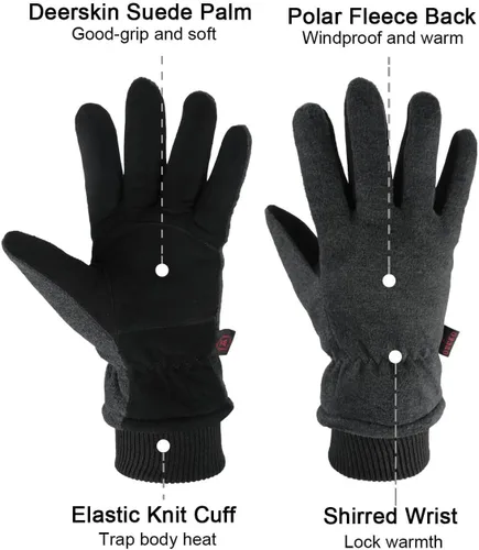 Miniatura 2 de OZERO Winter Gloves Deerskin Suede Leather and Insulated Polar Fleece Water Resistant Thermal Gifts for Men and Women