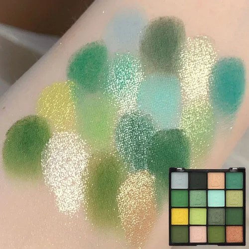 Miniatura 3 de evpct - Paleta de sombras de ojos con purpurina verde de 16 colores, maquillaje a prueba de agua, verde oscuro, verde claro, amarillo, naranja