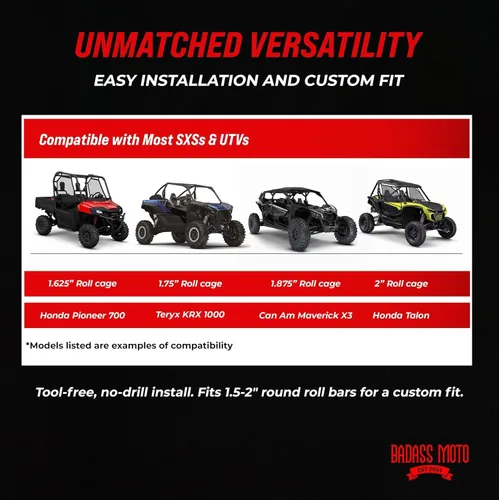 Miniatura 6 de Badass Moto Asas de agarre de barra antivuelco - Asas de agarre SXS, ATV y UTV Negro 2-PK