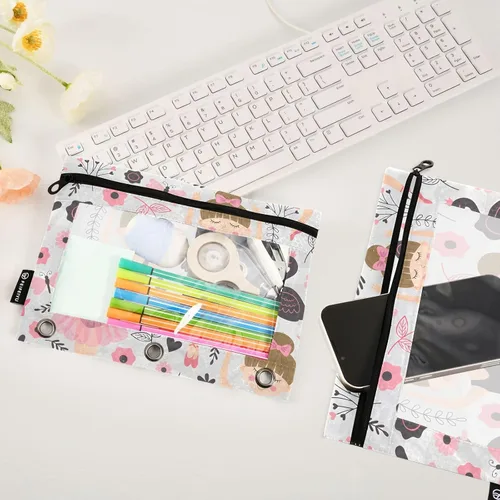 Miniatura 4 de Linda bolsa de lápices de bailarina para carpeta de 3 anillos, 2 bolsas para lápices con cremallera, estuche transparente con cremallera para Ballet