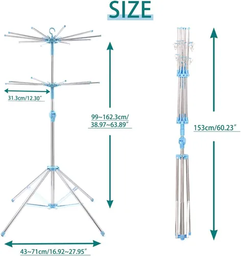 Miniatura 2 de Hershii Estante de secado de ropa plegable de 2 niveles para interiores y exteriores, soporte plegable para colgar ropa, ahorro de espacio