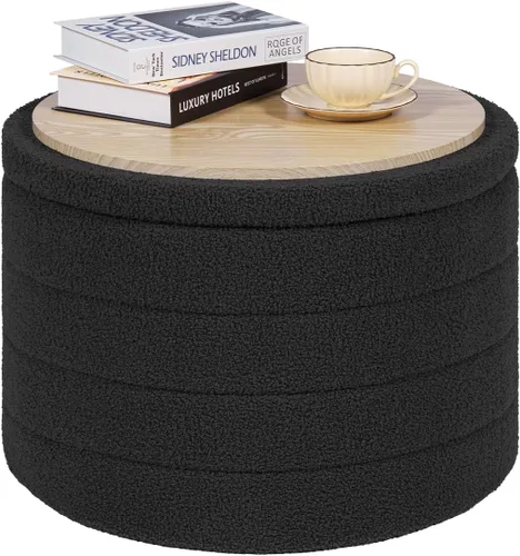 Miniatura 9 de PINPLUS Otomana de Almacenamiento Redonda Reposapiés Taburete con Bandeja de Terciopelo Sherpa Otomana de Almacenamiento Plegable, Reposapiés Boucle
