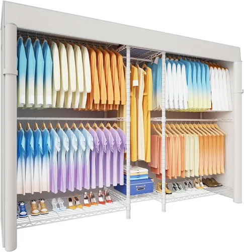 Miniatura 9 de Ulif E12C - Sistema organizador de armario de servicio pesado, estantes de ropa independientes para colgar ropa, perchero ajustable de 71 pulgadas