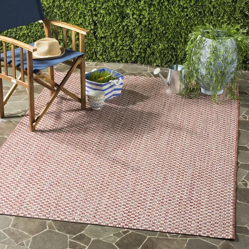 Miniatura 81 de SAFAVIEH Alfombra lavable al aire libre Courtyard Collection - 6'7" x 9'6", azul claro y gris claro, no desprende pelusa y fácil limpieza, ideal