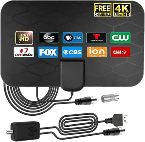 Miniatura 14 de Antena de TV digital HD mejorada 2025 para interiores para Smart TV, amplificador de largo alcance de más de 980 millas, amplificador de señal de TV