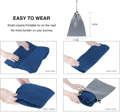 Miniatura 6 de ZIQIAN Almohada inflable de viaje con reposapiés, portátil, ajustable, de tres capas, para aviones, automóviles, hogar, trenes, oficina para Azul