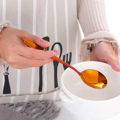 Miniatura 7 de Buyer Star Juegos de cucharas de caldo, cucharas de sopa redondas de 7 pulgadas, cucharas de cena de mesa con acabado de acero inoxidable Rojo