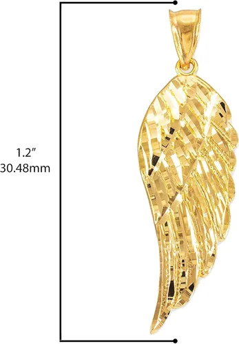 Miniatura 3 de Colgante de oro amarillo de 14 quilates con colgante de ala de ángel de 1.4in con cadena Rolo, longitud de cadena a elegir