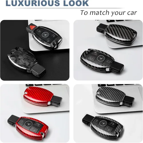 Miniatura 7 de T-carbon Funda para llavero compatible con Mercedes Benz, protector de llavero de fibra de carbono real para Benz SLC SLC, funda para llave