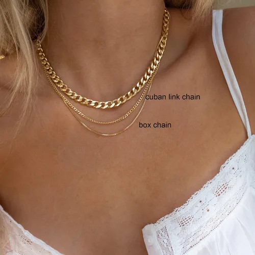 Miniatura 3 de Tewiky Collar de cadena de oro para mujer, chapado en oro de 14 quilates, collar de cadena de caja de ondas con cuentas finas, collar de oro