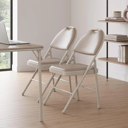 Miniatura 8 de coucheta Paquete de 4 sillas plegables negras, juego de 4 sillas plegables con asientos acolchados, sillas de comedor plegables de piel sintética