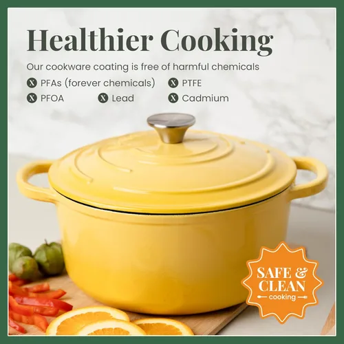 Miniatura 3 de Larder & Vine Olla de horno holandés de hierro fundido esmaltado de 5.7 cuartos de galón con tapa Para hornear pan Compatible con todos