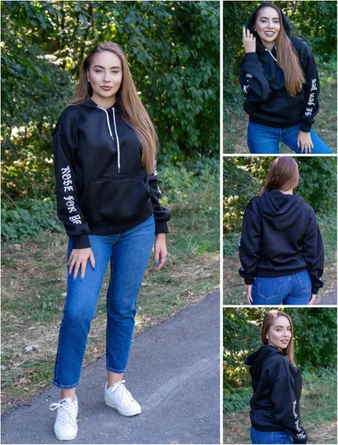 Miniatura 4 de ZAFUL Sudadera con capucha de forro polar unisex con estampado de letras rosas y bolsillo de canguro para hombre