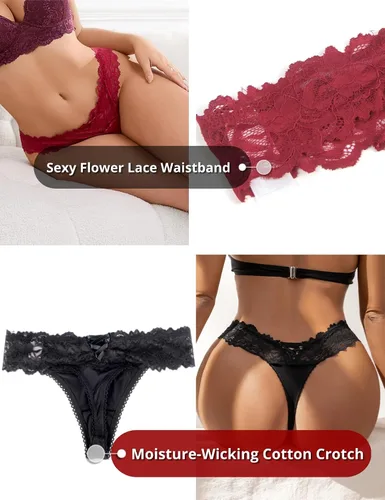 Miniatura 76 de ohyeah Tangas sexy de encaje tangas bragas de tiro bajo ropa interior para mujer de algodón entrepierna braga tangas bragas 4-18