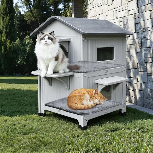Miniatura 17 de Rockever Casa de gatos al aire libre de plástico con forro aislado, 100% casas de gatos al aire libre aisladas para invierno, refugio para gatos al