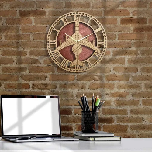 Miniatura 5 de The Geeky Days E-3 Sentry AWACS Reloj de pared de cuarzo silencioso Decoración del hogar Reloj de madera grabado de la Fuerza Aérea de los Estados