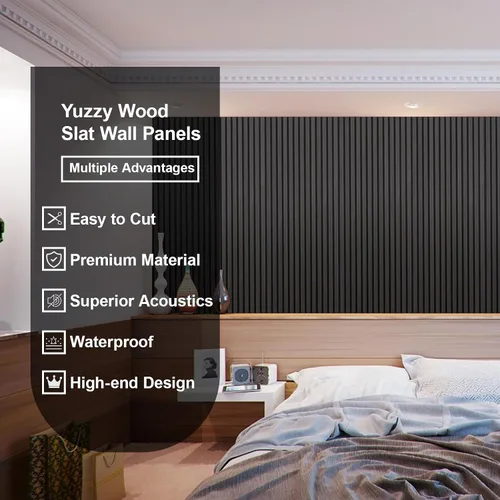 Miniatura 4 de Yuzzy Paneles de madera para pared y techo, paneles acústicos de listones de madera de 108 x 11 pulgadas, 2 unidades, paneles de pared modernos que