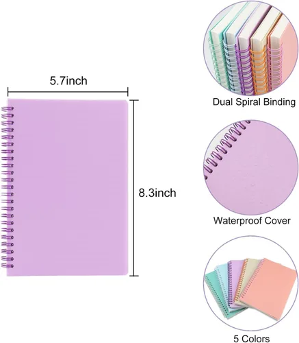 Miniatura 2 de Paquete de 5 cuadernos espiral con líneas para mujeres y hombres, 21 x 14.5 cm / 8.3 x 5.7 pulgadas, 80 hojas/160 páginas, cuaderno de reglas