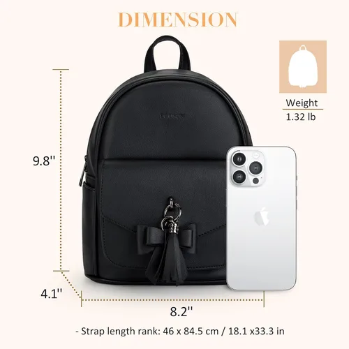 Miniatura 6 de ECOSUSI Mini mochila para mujer, bonita mochila pequeña con lazo para mujer, de cuero, con borla