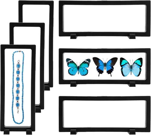Miniatura 9 de 12 piezas de vitrina flotante 3D de 2.7 pulgadas, color negro, caja de almacenamiento de joyería de película transparente, soporte de marco