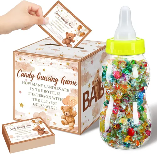 Miniatura 27 de Glenmal Juego de 52 piezas de regalo para juegos de baby shower, biberón grande para juego de ducha, adivina cuántos dulces decoraciones