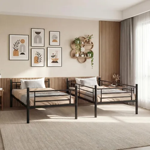 Miniatura 3 de Bellemave Litera de metal de tamaño individual sobre individual, literas resistentes con barandilla y escaleras para niños, adolescentes y adultos