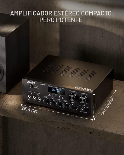 Miniatura 6 de Moukey - Receptores estéreo con Bluetooth 5.0, sistema de amplificador de audio de potencia estéreo de 2.0 canales con USB, SD, AUX, RCA, entrada