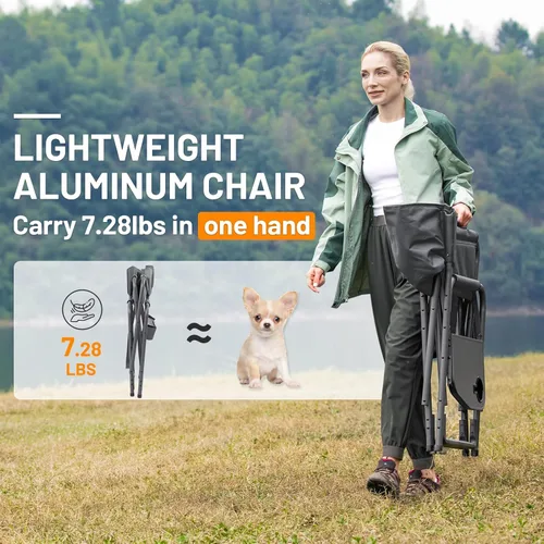Miniatura 4 de TIMBER RIDGE Silla de camping de aluminio extra grande, silla de directores ligera y portátil con mesa auxiliar, bolsillo lateral desmontable