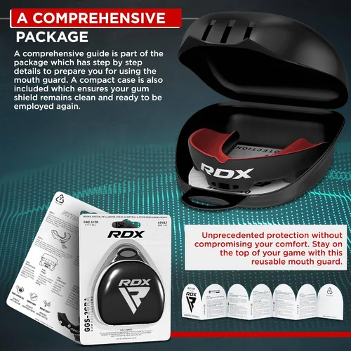 Miniatura 7 de RDX Protector Bucal para Boxeo MMA Kickboxing Muay Thai Judo Karate - Protector de Mandíbula con Funda de Almacenamiento para Adultos, Artes Rojo