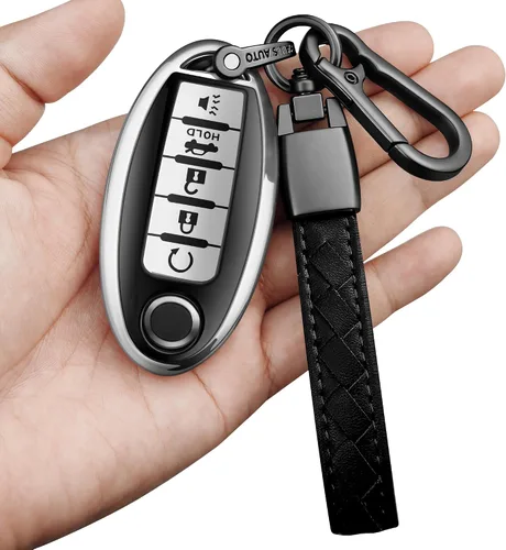 Miniatura 7 de Compatible con Nissan Funda para Llavero con Llavero de Cuero, Funda de Carcasa de Llave de TPU Suave Compatible con Llave Remota Inteligente