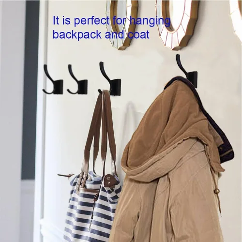 Miniatura 2 de Ganchos negros para toallas, soporte doble para toallas, abrigos y batas, ganchos de pared resistentes para baño, dormitorio, cocina, piscina, Negro