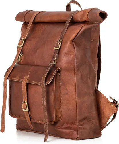 Berliner Bags Mochila de cuero vintage Leeds, mochila grande impermeable para hombres y mujeres, color marrón, marrón (Brown XL), Mochilas tipo