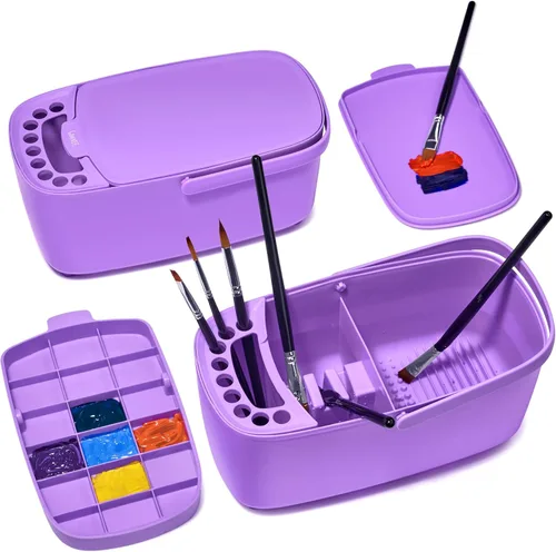 Miniatura 7 de GAMENOTE Limpiador de Pinceles de Pintura - Soporte de Pinceles con Paleta y Asa, Enjuagador para Pinturas Acrílicas, de Acuarela y a Base de Agua