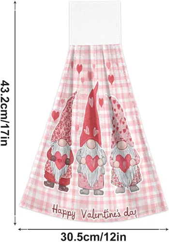 Miniatura 3 de Kcldeci Toallas de mano colgantes para el día de San Valentín con lazo para colgar, gnomos, corazones, toallas de mano suaves y gruesas, toallas