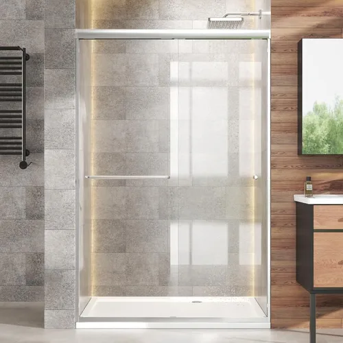 Miniatura 11 de Puerta de ducha corredera doble 44"-48" de ancho x 72" de alto, puerta de ducha de vidrio para baño de 1/4" (6mm) de vidrio templado transparente