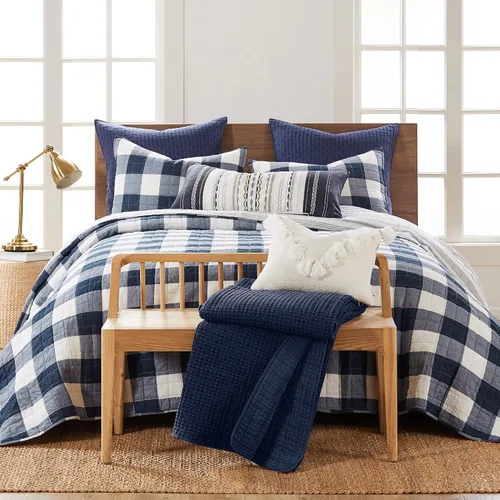 Miniatura 5 de Levtex Home - Juego de edredón Camden tamaño matrimonial (96 x 110 pulgadas) con dos fundas de almohada estándar (26 x 20 pulgadas), patrón a Azul